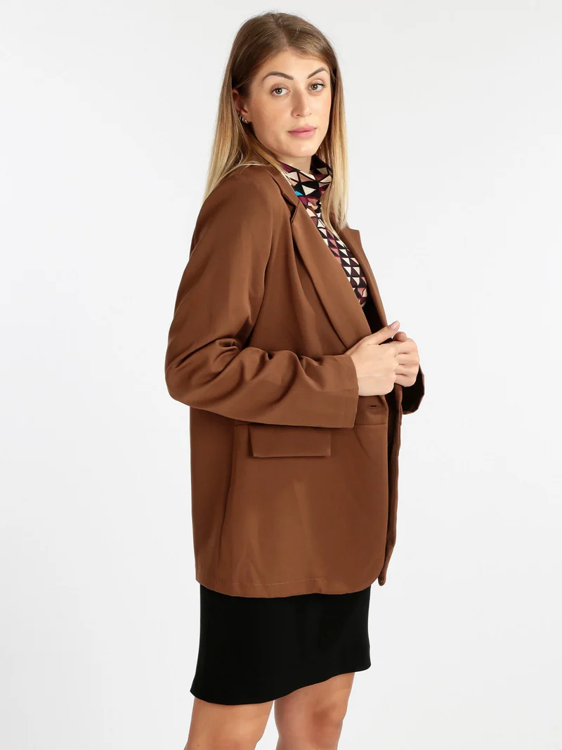 Blazer donna con maniche arricciate - cammello
