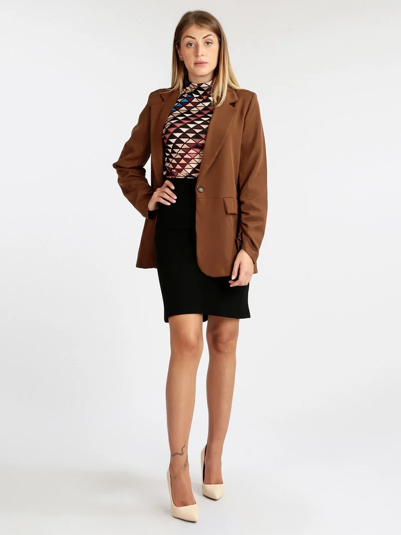 Blazer donna con maniche arricciate - cammello