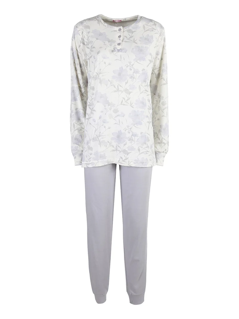 Pigiama donna fiorato in cotone interlock - lilla