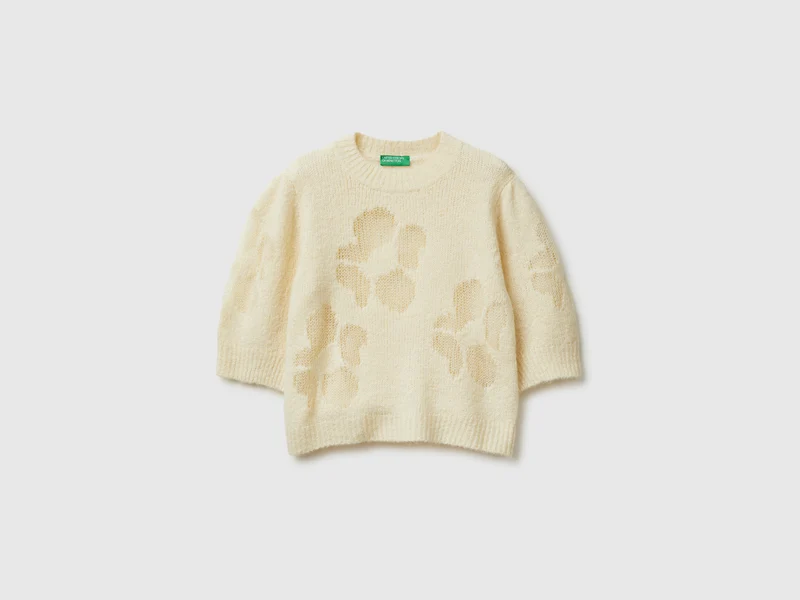 Kurzarmshirt mit Blumen-Intarsie