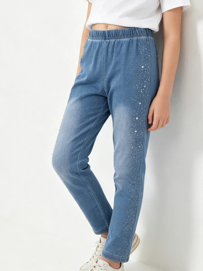 Jeggings da bambina con strass - jeans