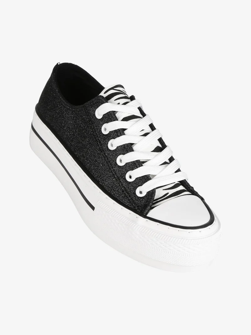 Sneakers donna con platform e glitter - nero