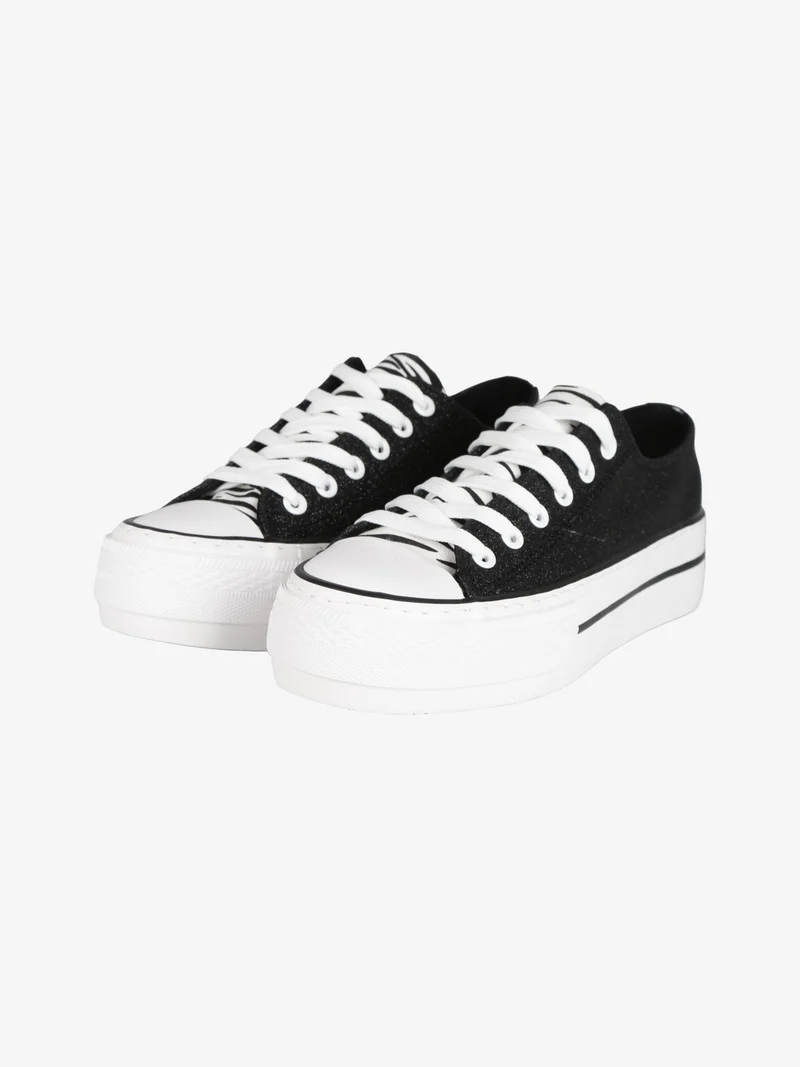 Sneakers donna con platform e glitter - nero