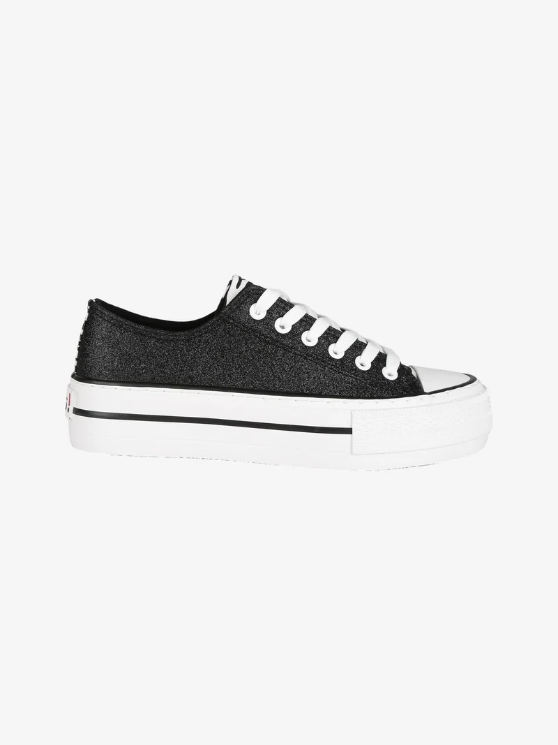 Sneakers donna con platform e glitter - nero