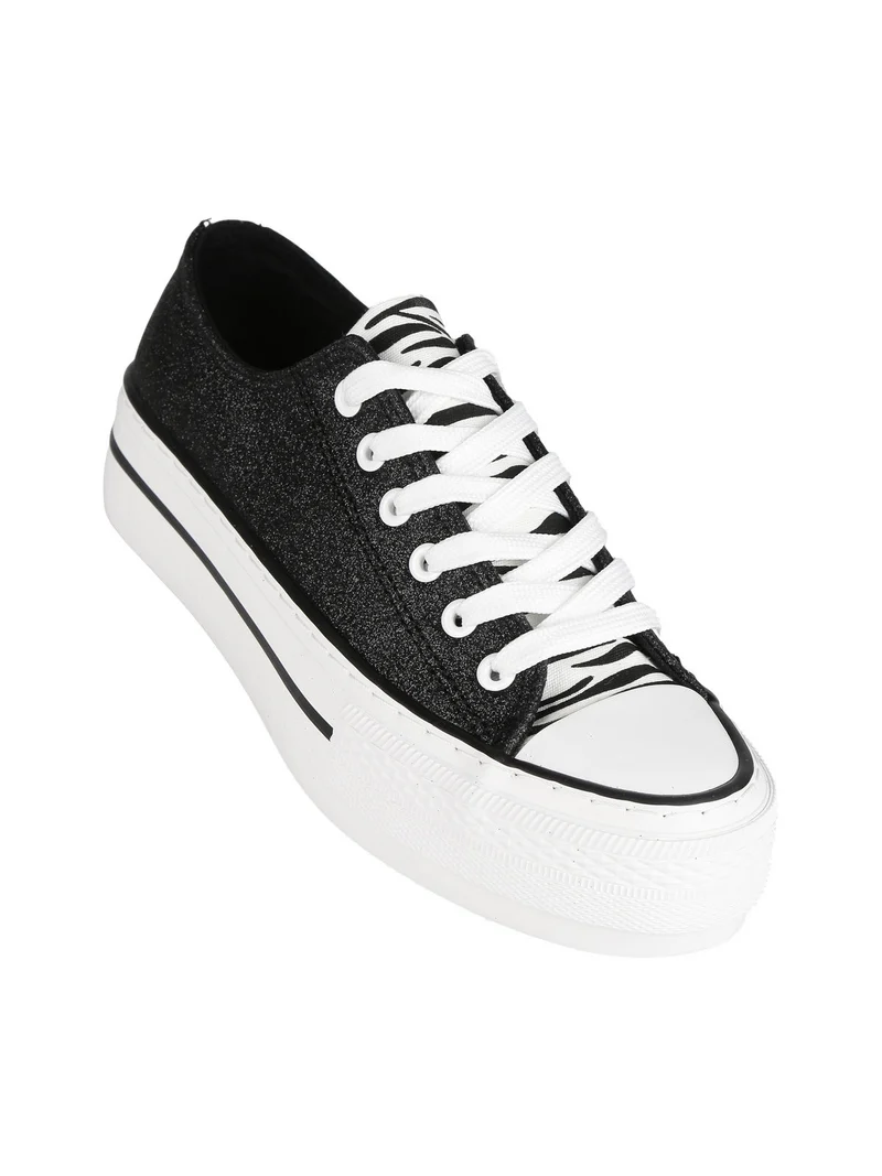 Sneakers donna con platform e glitter - nero