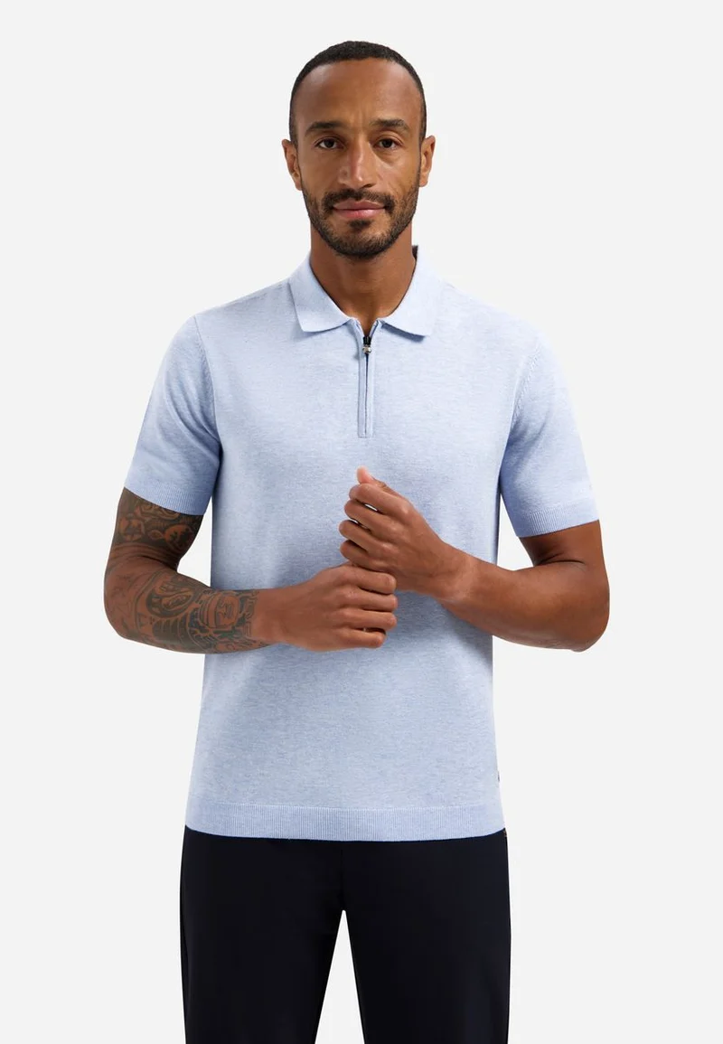 Pullover Short Sleeve Polo Zip Melange