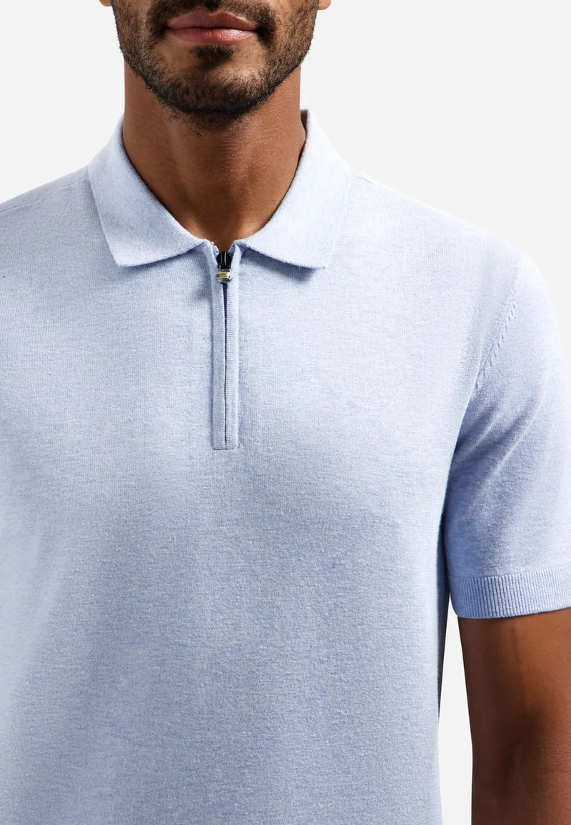 Pullover Short Sleeve Polo Zip Melange