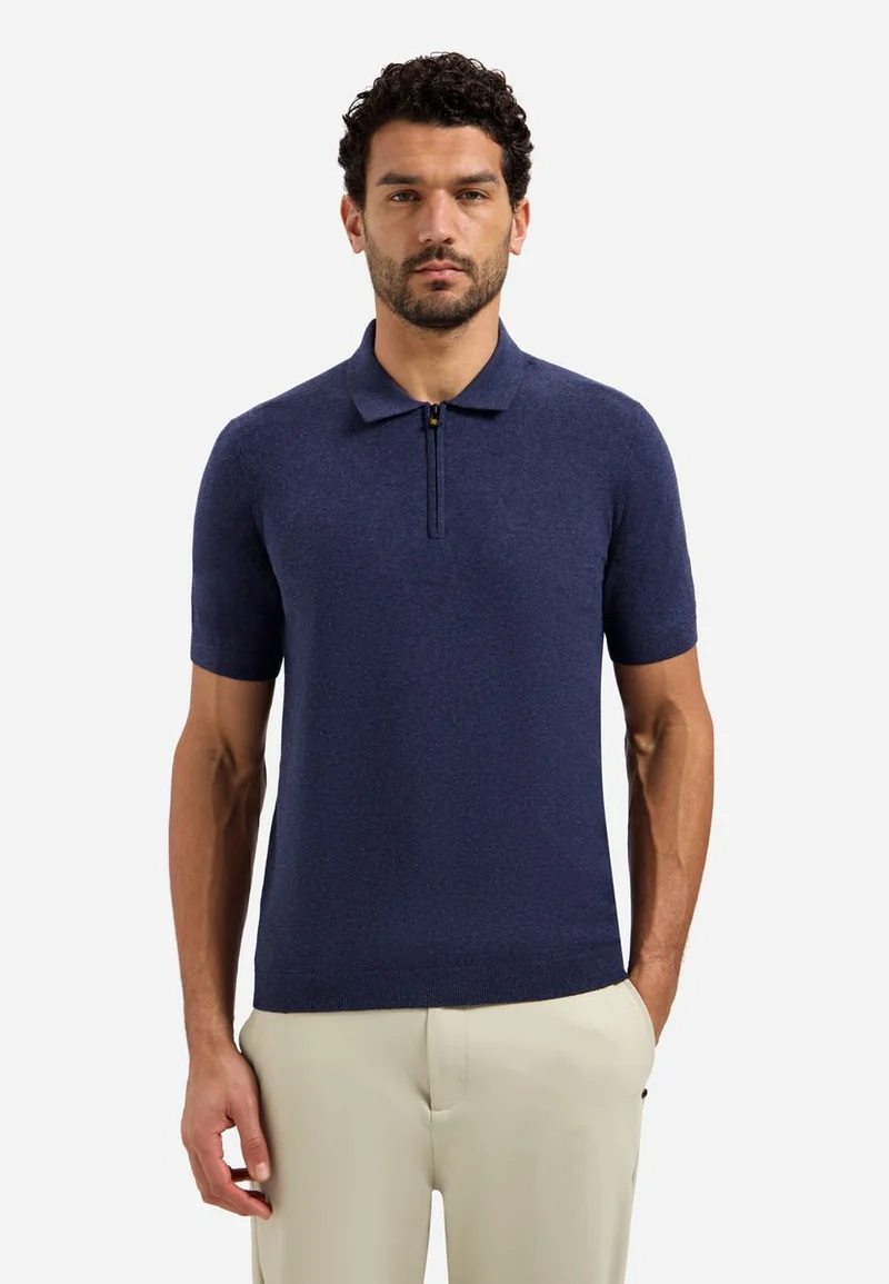Pullover Short Sleeve Polo Zip Melange