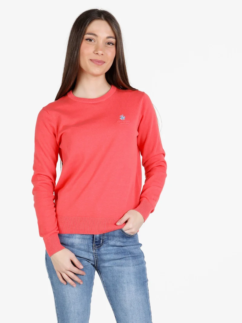 Pullover girocollo da donna in cotone - corallo