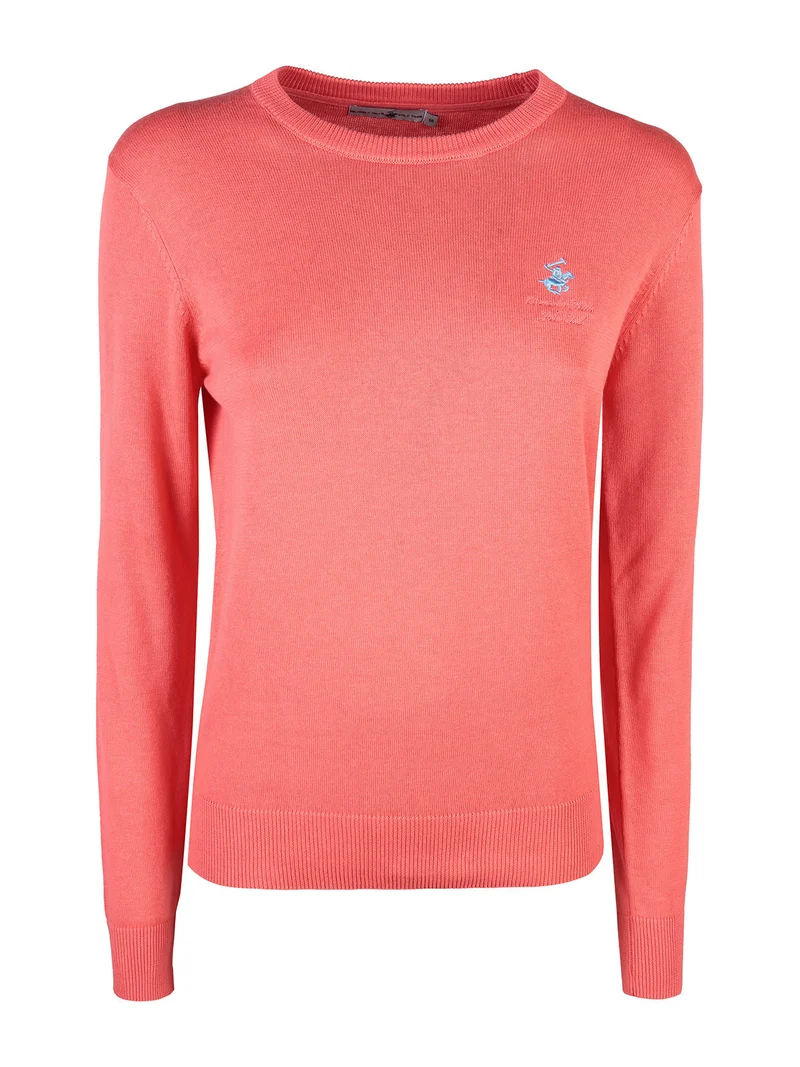 Pullover girocollo da donna in cotone - corallo