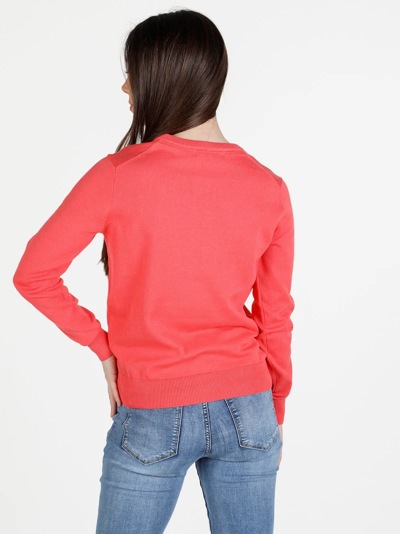 Pullover girocollo da donna in cotone - corallo