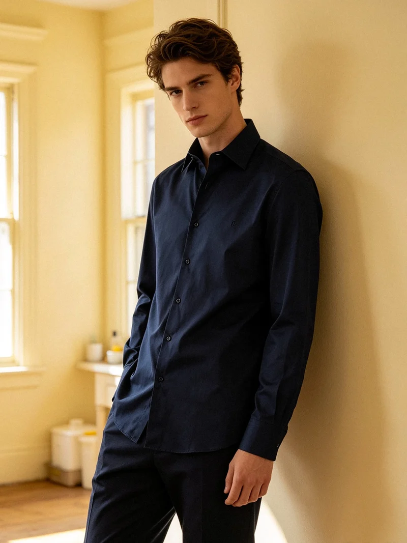 Camicia manica lunga uomo slim fit - blu scuro