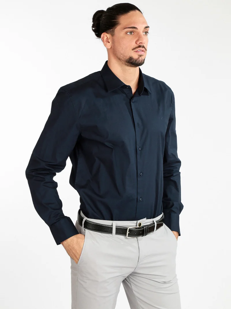 Camicia manica lunga uomo slim fit - blu scuro