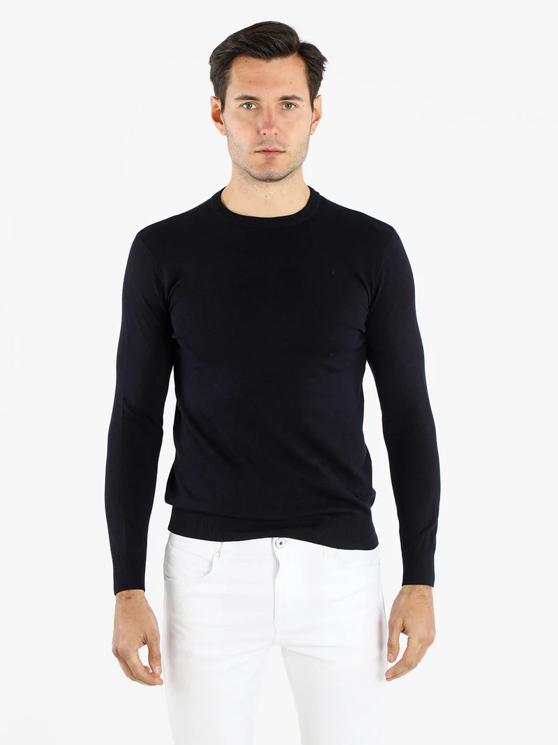 Pullover girocollo da uomo - blu scuro