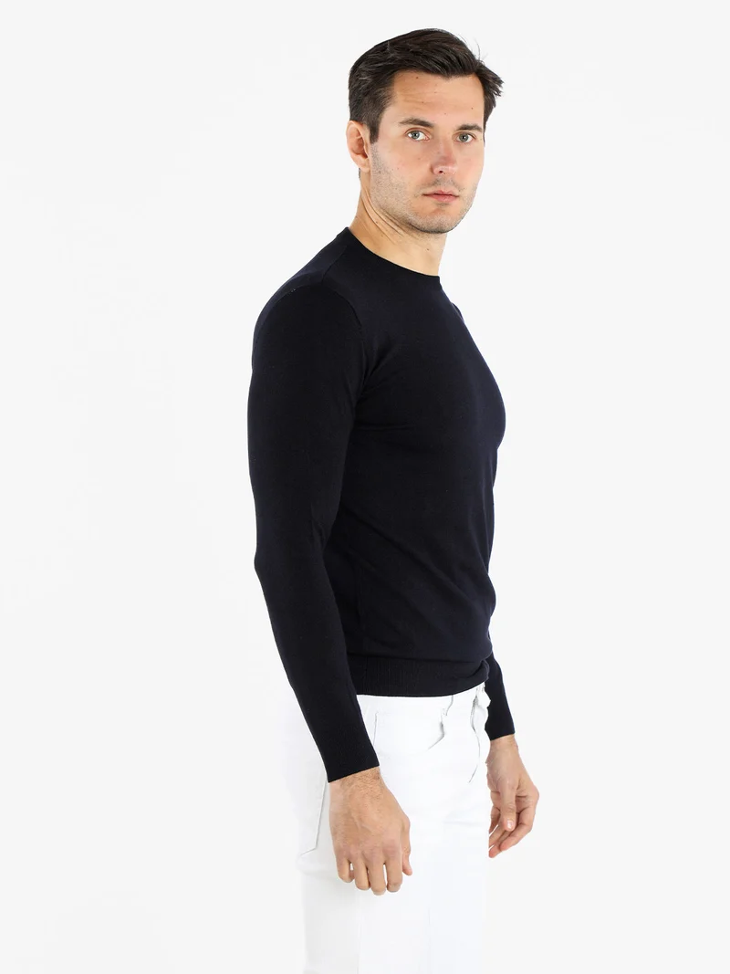 Pullover girocollo da uomo - blu scuro