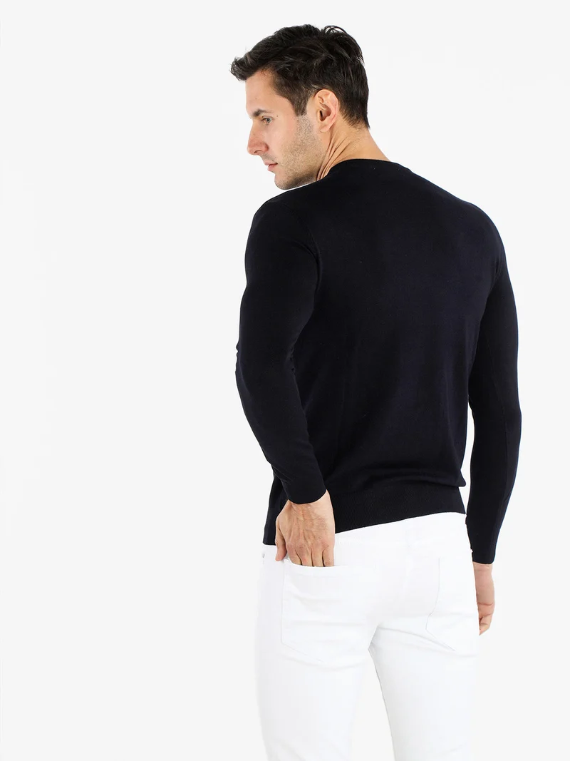 Pullover girocollo da uomo - blu scuro