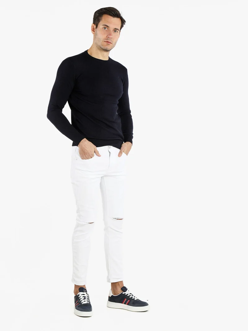 Pullover girocollo da uomo - blu scuro