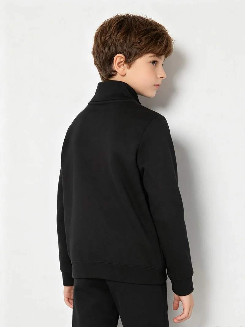 Felpa da bambini full zip con interno in caldo cotone - nero
