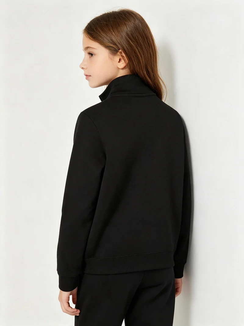 Felpa da bambini full zip con interno in caldo cotone - nero