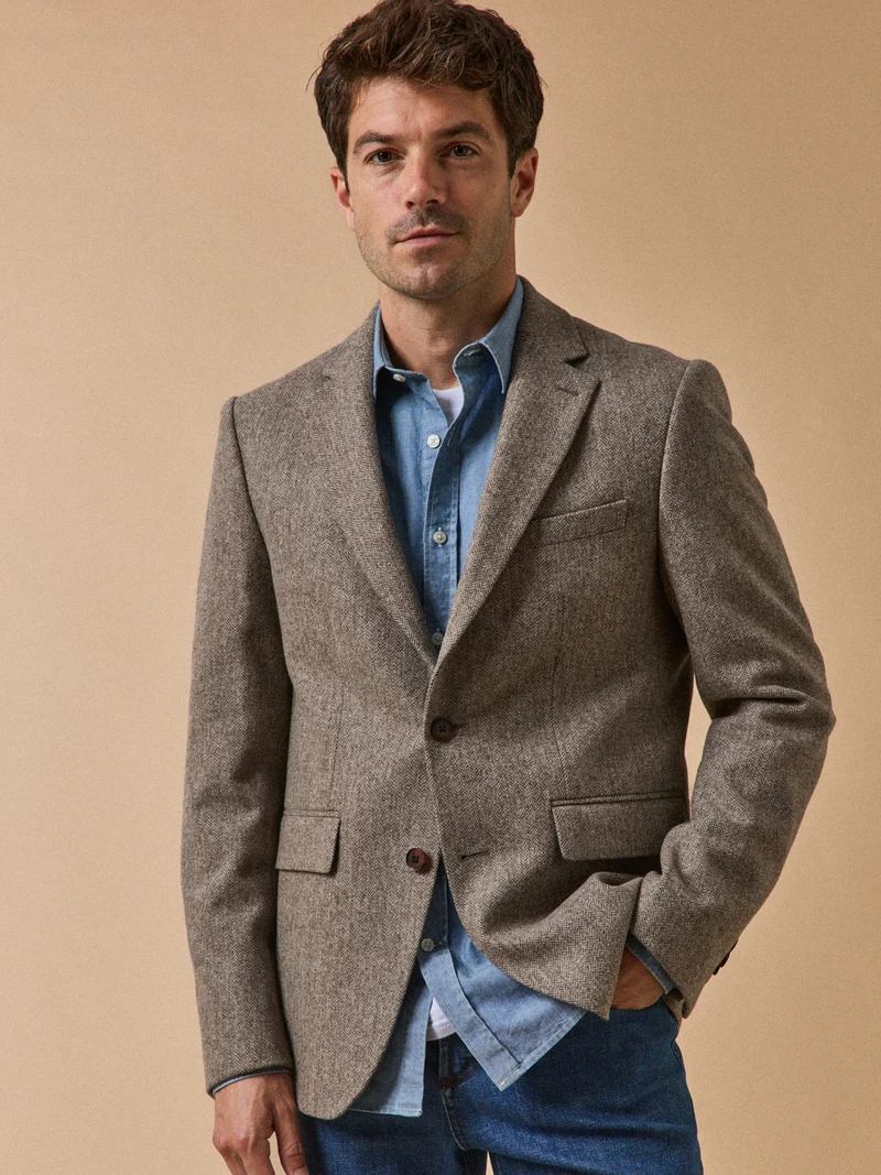 Herren Fischgrat-Blazer aus reiner Wolle