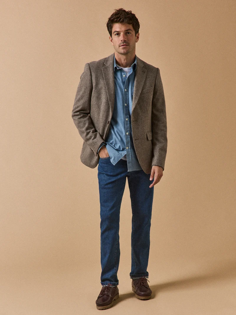 Herren Fischgrat-Blazer aus reiner Wolle
