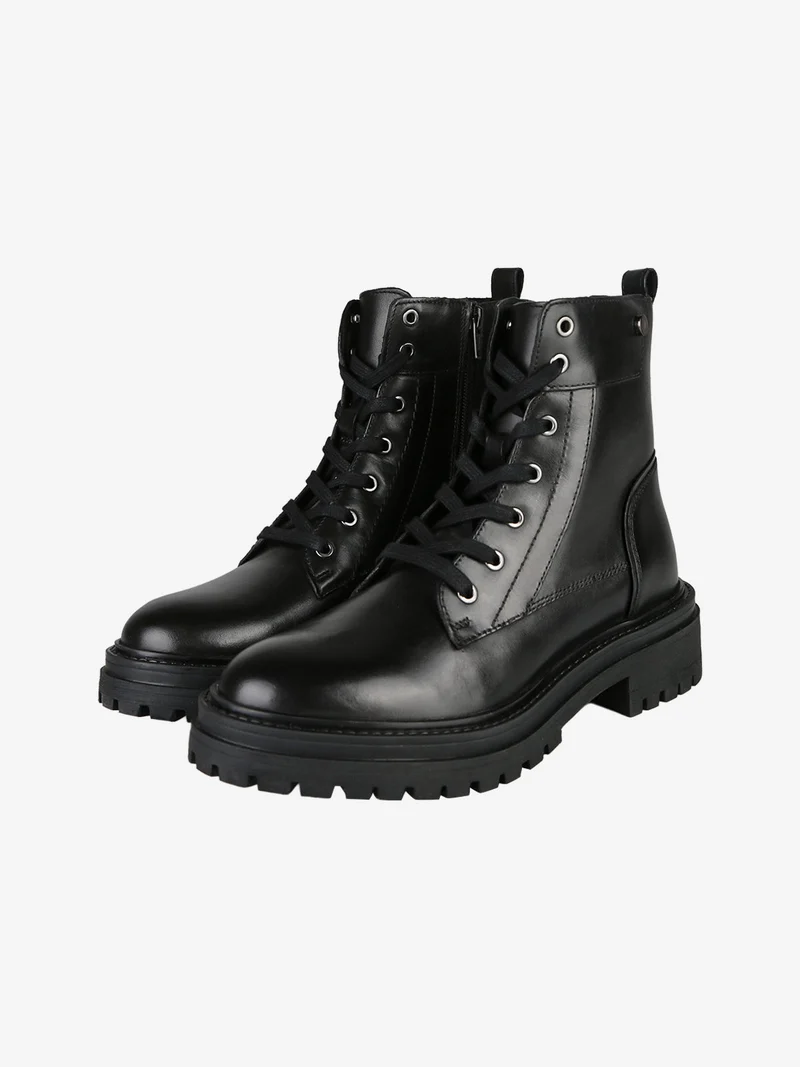 D IRIDEA C Anfibi donna in pelle con lacci e zip - nero