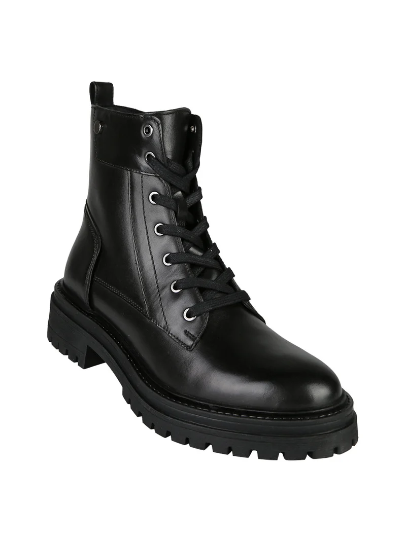 D IRIDEA C Anfibi donna in pelle con lacci e zip - nero