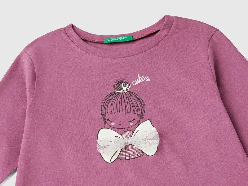 Shirt mit Aufdruck und Tüll-Applikation