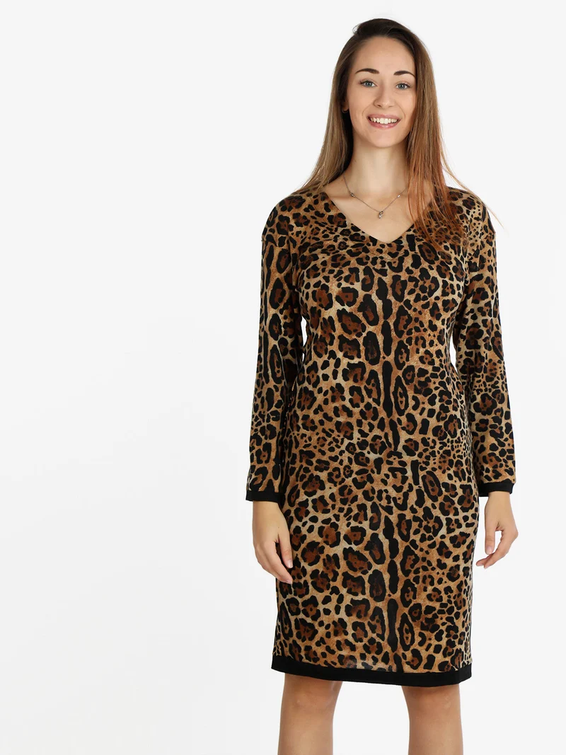 Vestito donna con stampa animalier - marrone