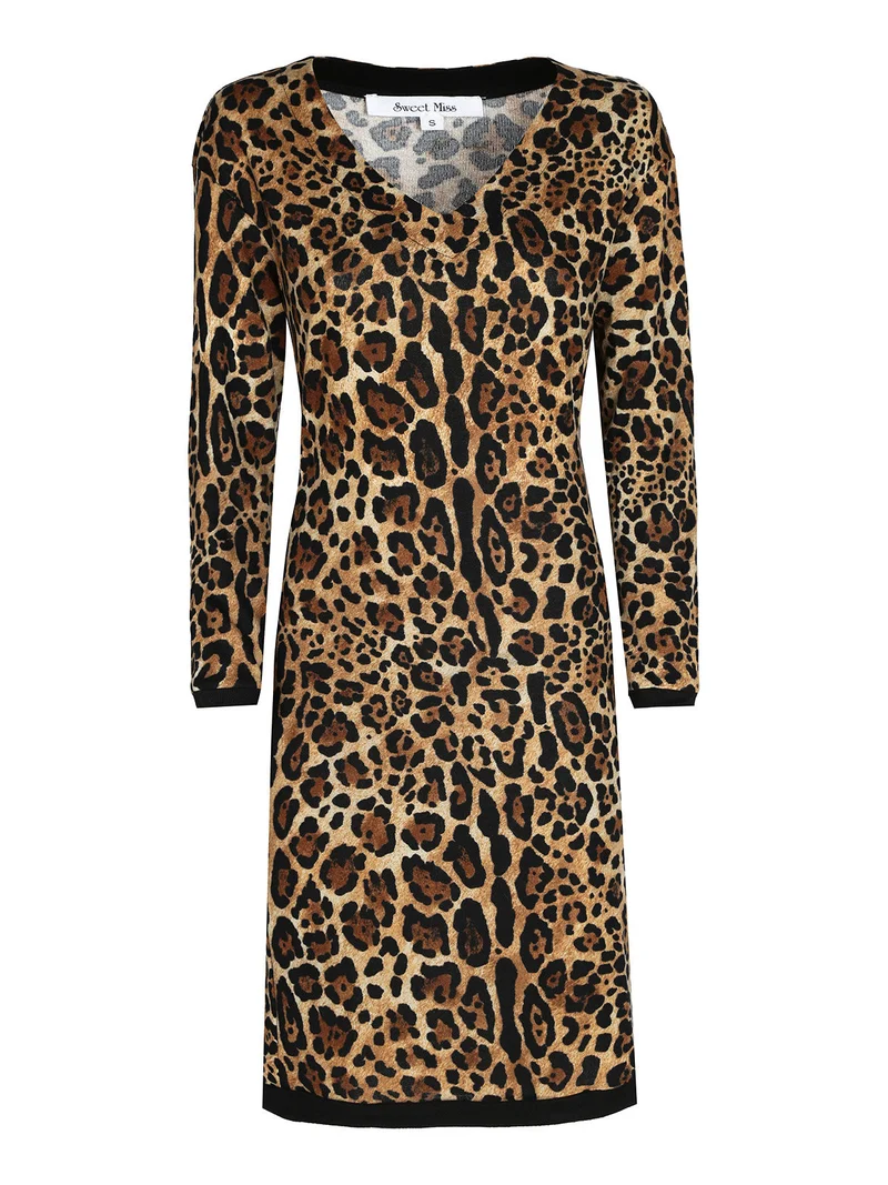 Vestito donna con stampa animalier - marrone