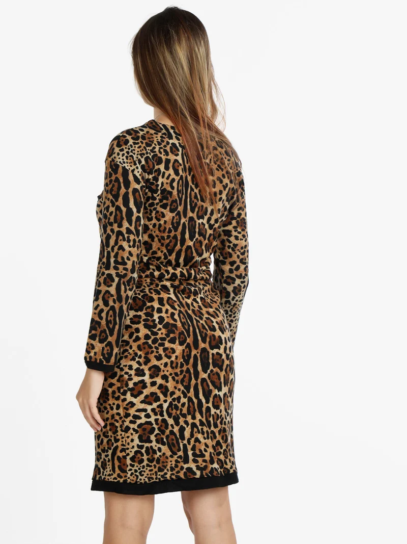 Vestito donna con stampa animalier - marrone
