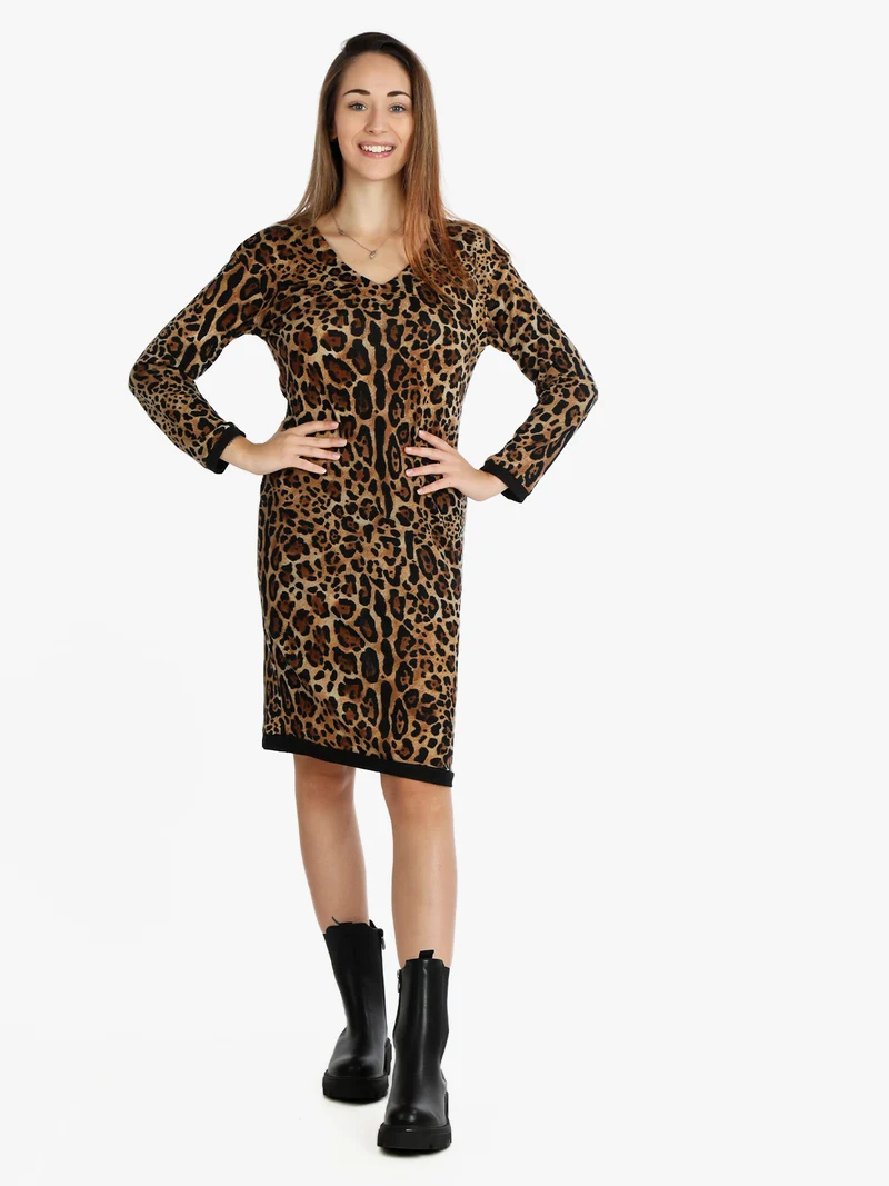 Vestito donna con stampa animalier - marrone