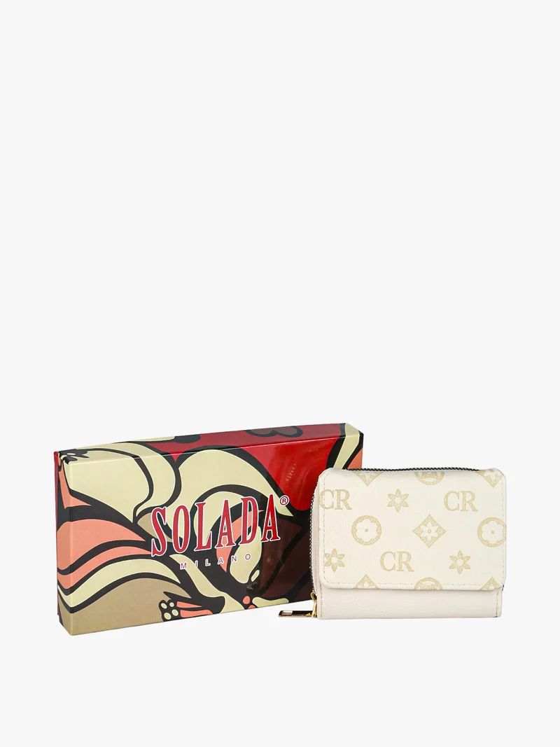 Portafoglio mini da donna con stampa monogramma - beige