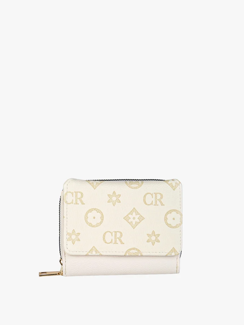 Portafoglio mini da donna con stampa monogramma - beige