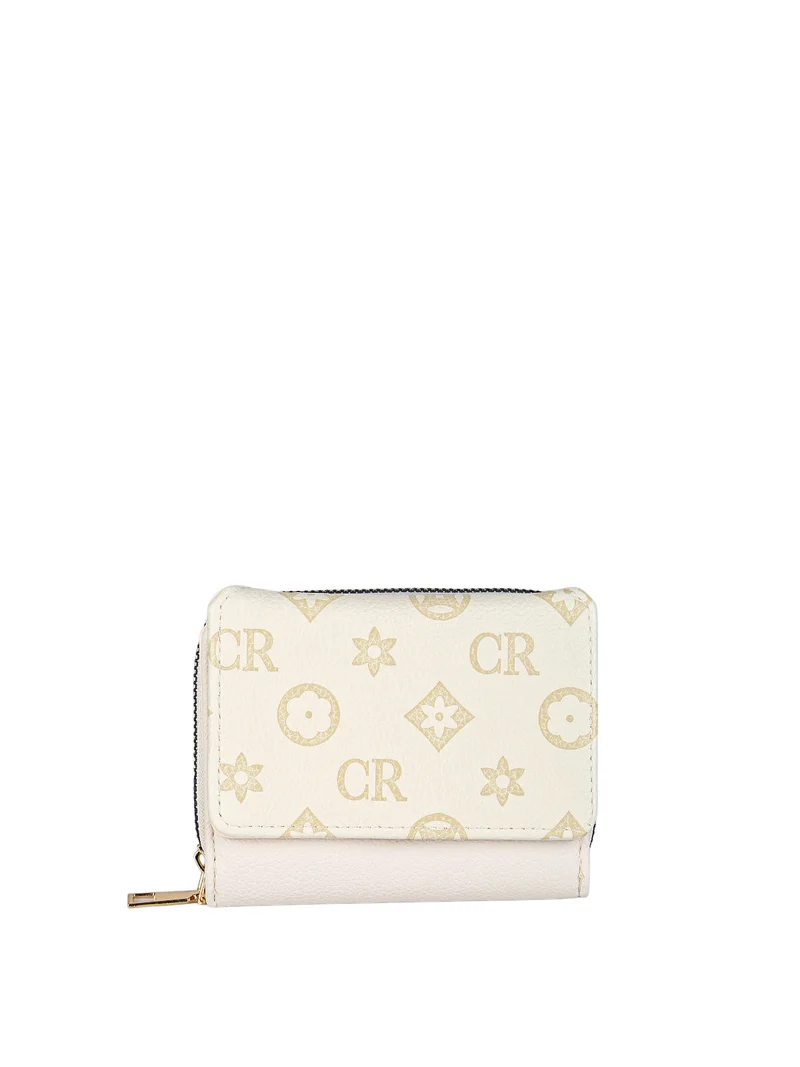 Portafoglio mini da donna con stampa monogramma - beige