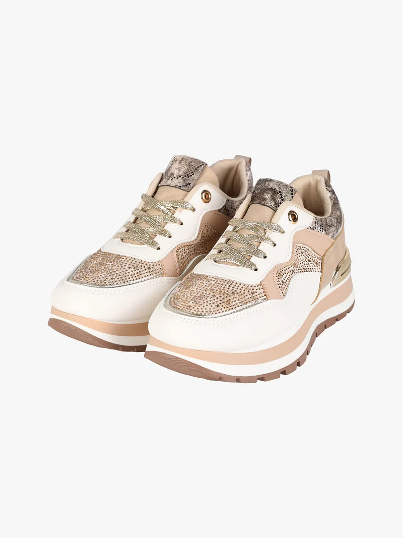Sneakers donna multicolore con strass - beige