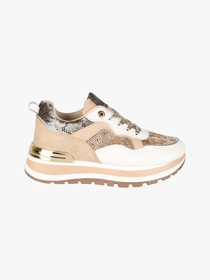 Sneakers donna multicolore con strass - beige