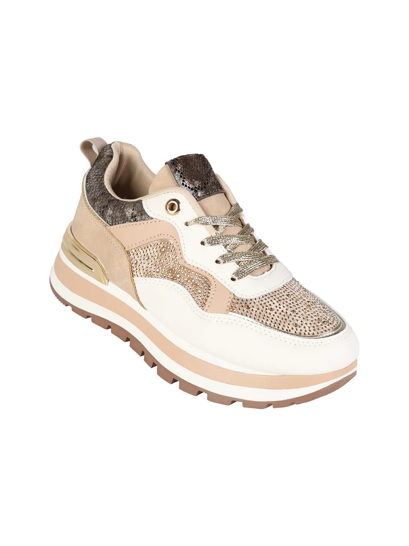 Sneakers donna multicolore con strass - beige