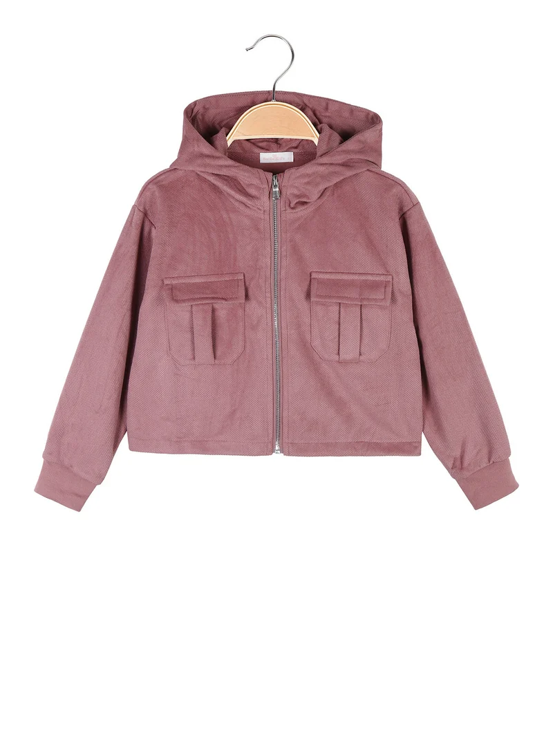 Felpa da bambina cropped con cappuccio e zip - rosa
