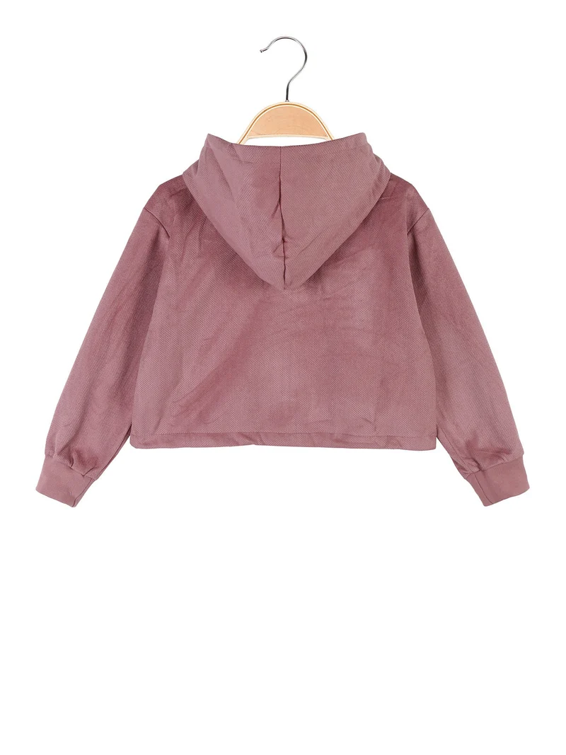 Felpa da bambina cropped con cappuccio e zip - rosa