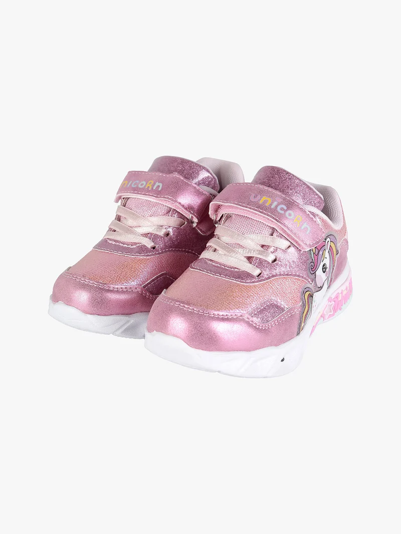 Sneakers da bambina con strappo e luci - fucsia