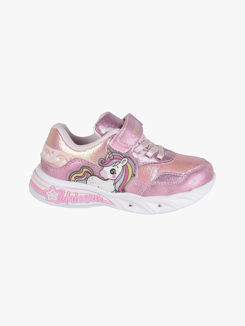 Sneakers da bambina con strappo e luci - fucsia