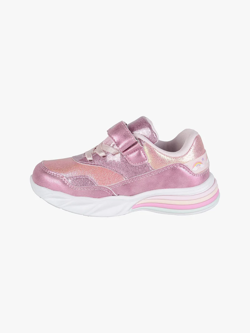 Sneakers da bambina con strappo e luci - fucsia