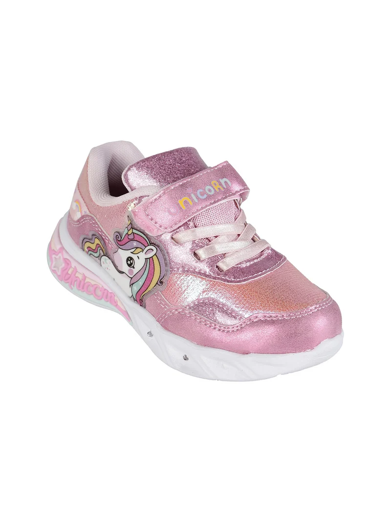 Sneakers da bambina con strappo e luci - fucsia