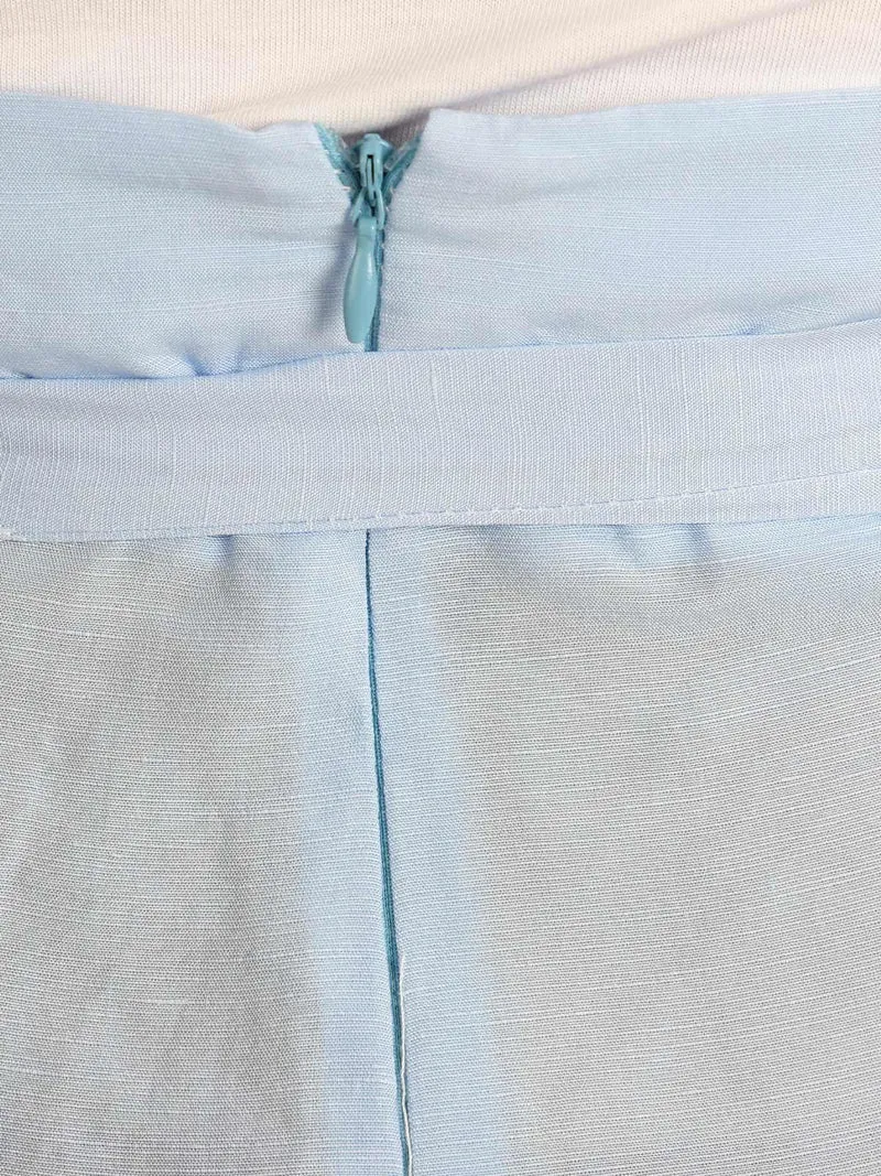 Shorts a vita alta misto lino - azzurro