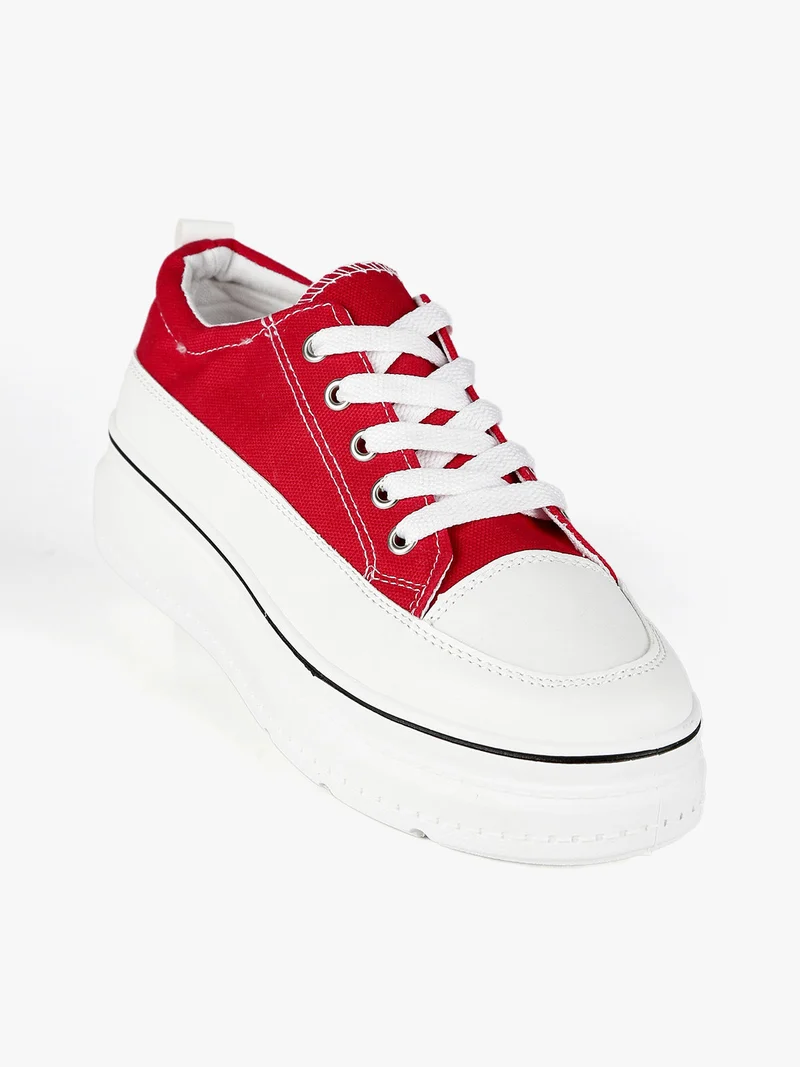 Sneakers donna in tela con platform - rosso