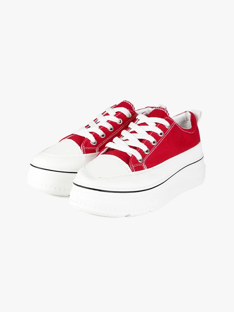 Sneakers donna in tela con platform - rosso