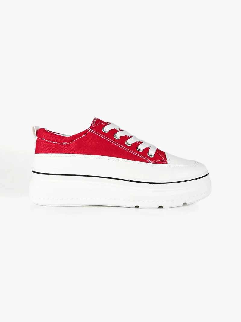 Sneakers donna in tela con platform - rosso