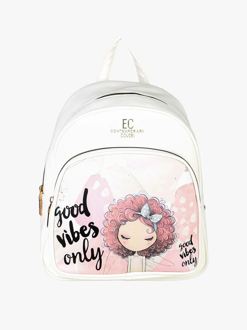 Zaino donna in ecopelle con stampa - bianco
