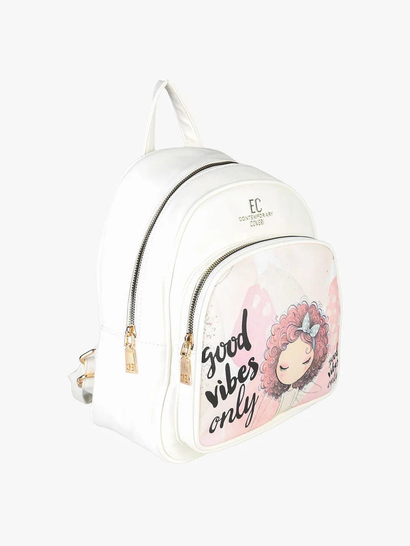Zaino donna in ecopelle con stampa - bianco